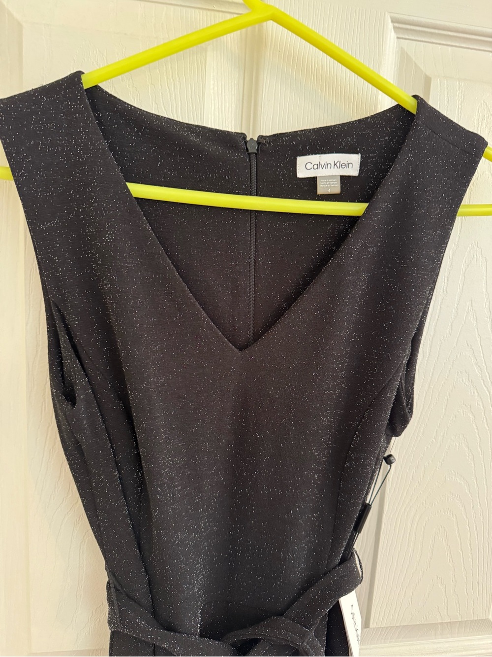 NWT Calvin Klein Shimmering Black Formal  V-Neck Sleeveless Jumpsuit - (Size 4) - Picture 4 of 14